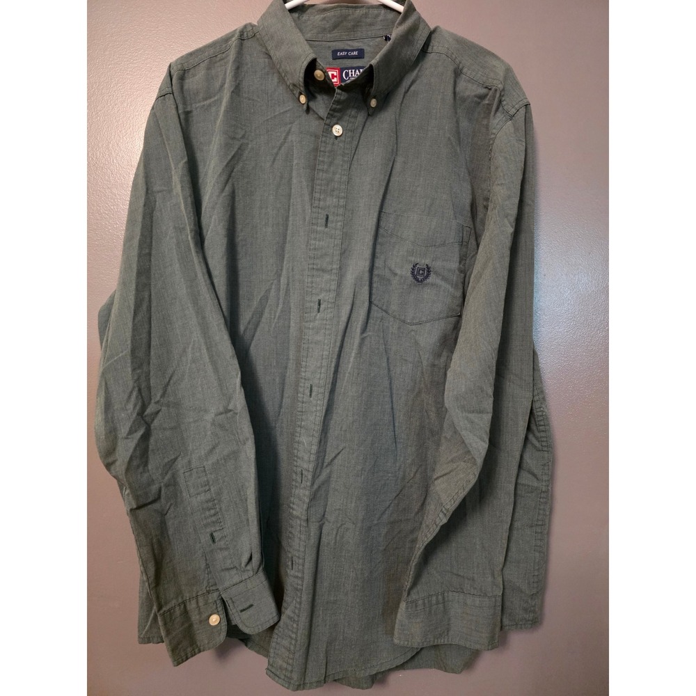 Chaps Mens XL Easy Care Button Down Shirt Green Micro Stripe Long Sleeve Pocket